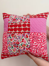 Load image into Gallery viewer, patchwork pillow in pink and red fabrics