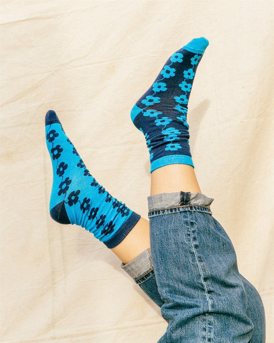 Soft Haus X The Endery Deadstock Socks - Flower - Denim & Aqua