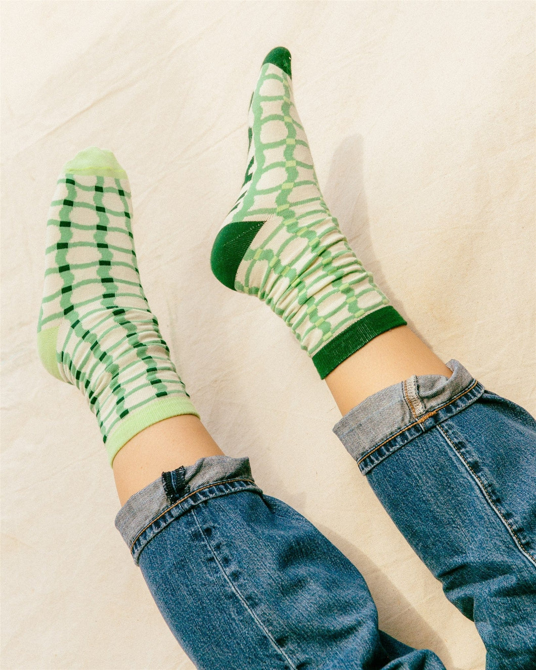 Soft Haus X The Endery Deadstock Socks - Check - Green & Cream